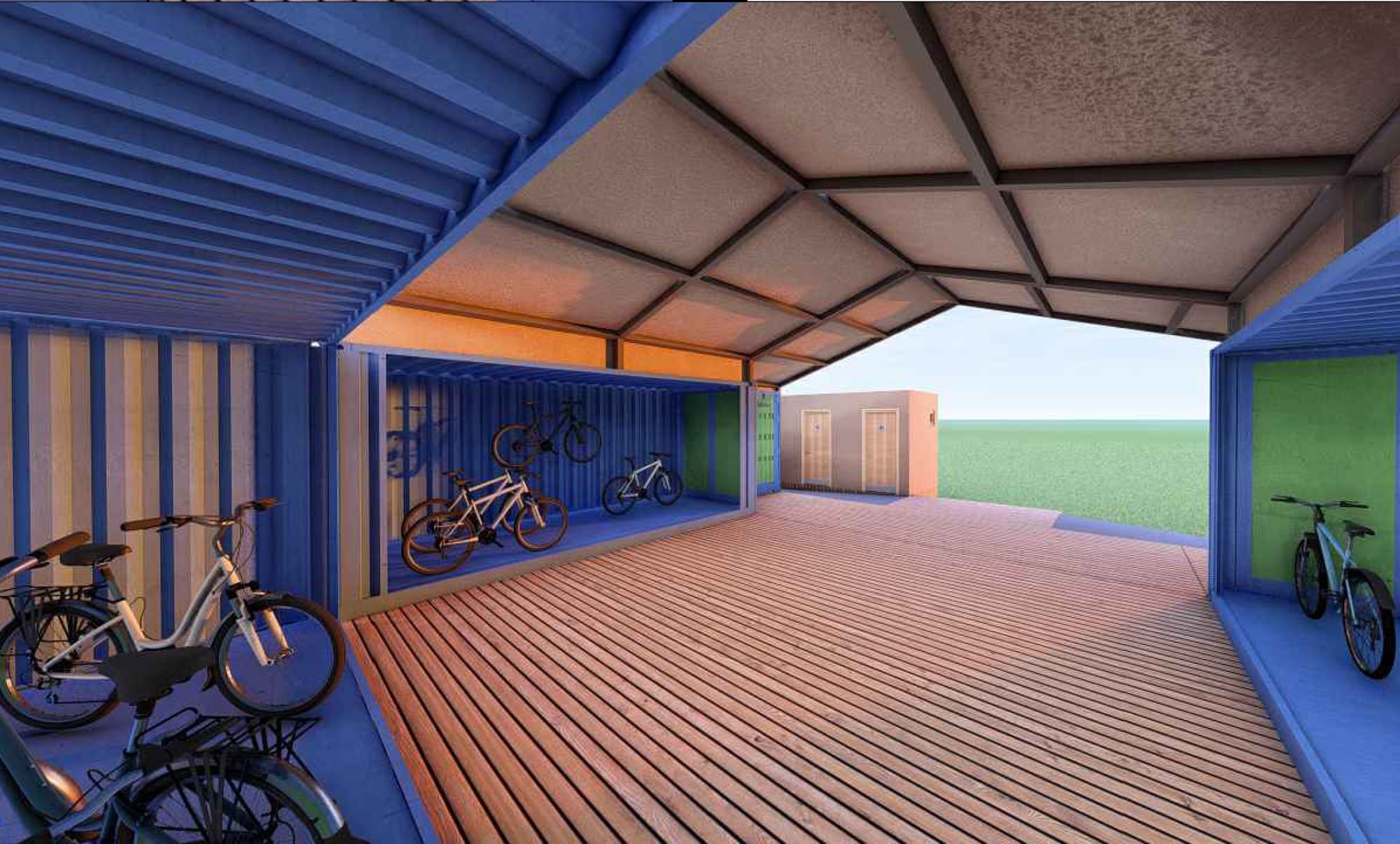Render interior del espacio de exposición de bicicletas.